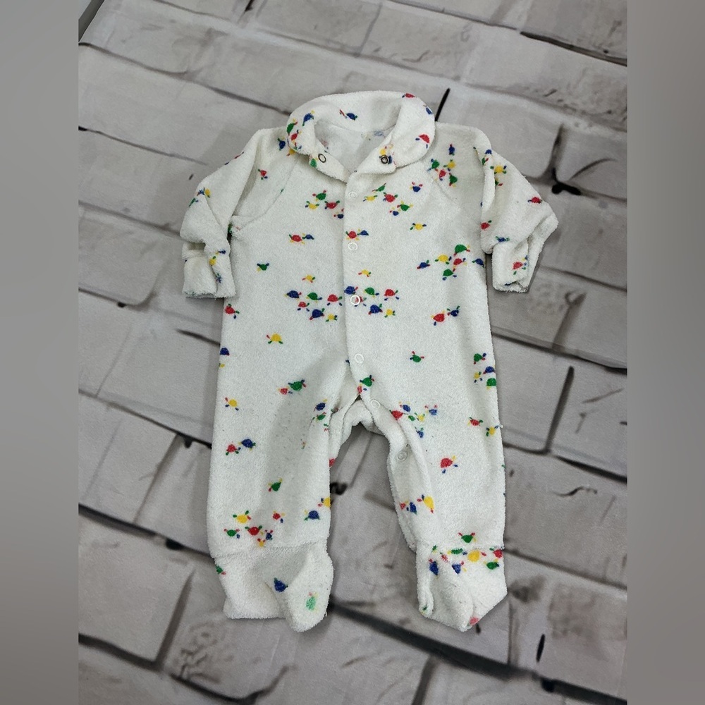 Pastels White Footie with Multicolor Print